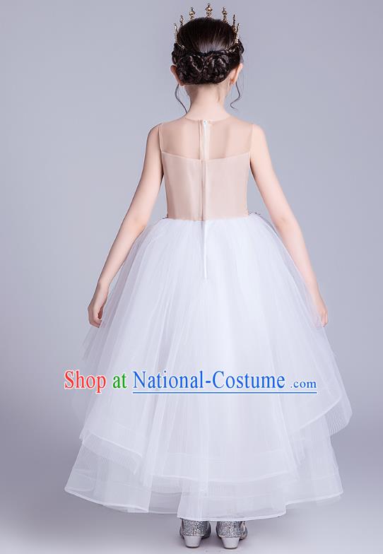 Top Grade Stage Show Princess White Dress Girls Birthday Costume Children Compere Veil Full Dress