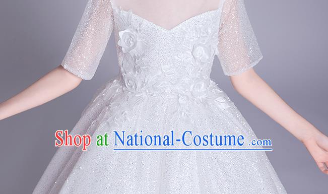 Top Grade Stage Show Princess White Bubble Dress Girls Birthday Costume Children Compere Veil Full Dress