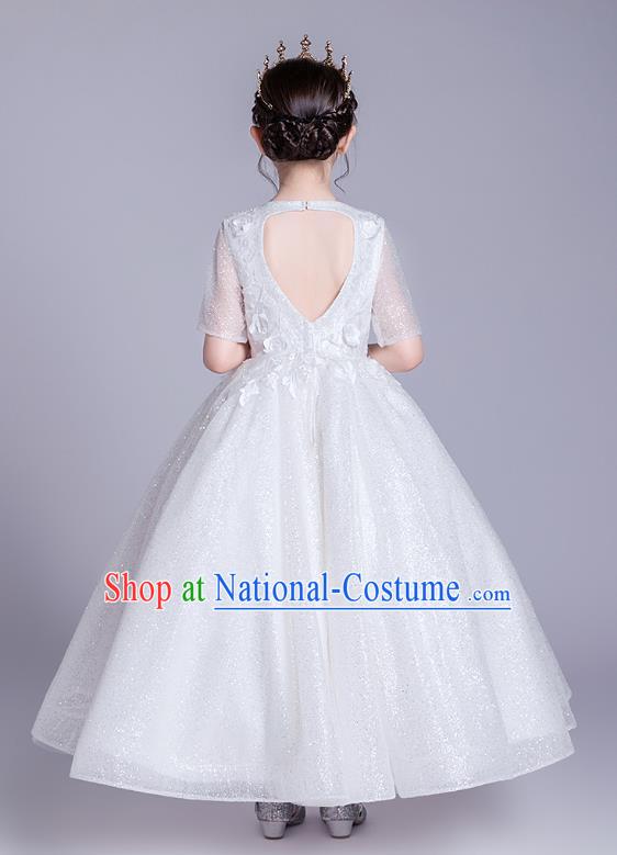 Top Grade Stage Show Princess White Bubble Dress Girls Birthday Costume Children Compere Veil Full Dress