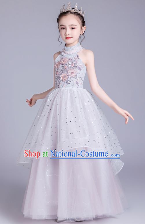 Top Grade Stage Show Princess Dress Girls Birthday Costume Children Compere Pink Veil Full Dress