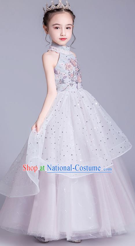 Top Grade Stage Show Princess Dress Girls Birthday Costume Children Compere Pink Veil Full Dress