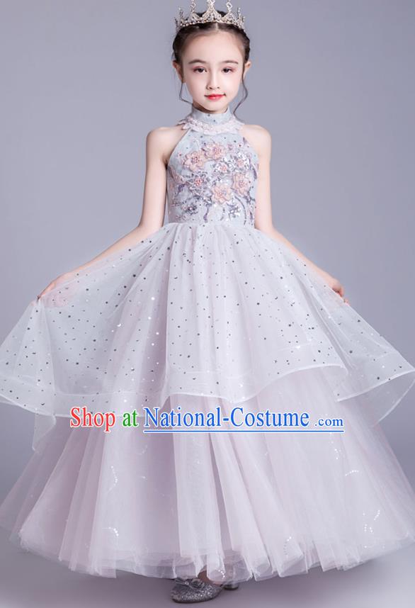 Top Grade Stage Show Princess Dress Girls Birthday Costume Children Compere Pink Veil Full Dress