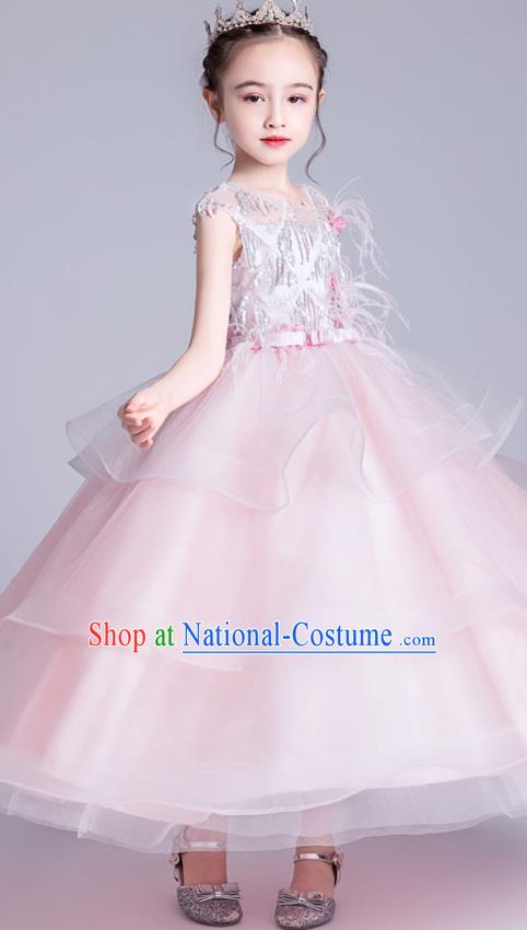 Top Grade Stage Show Princess Pink Veil Dress Girls Birthday Costume Children Compere Bubble Full Dress