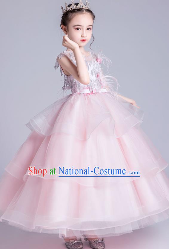 Top Grade Stage Show Princess Pink Veil Dress Girls Birthday Costume Children Compere Bubble Full Dress