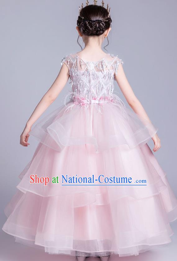 Top Grade Stage Show Princess Pink Veil Dress Girls Birthday Costume Children Compere Bubble Full Dress