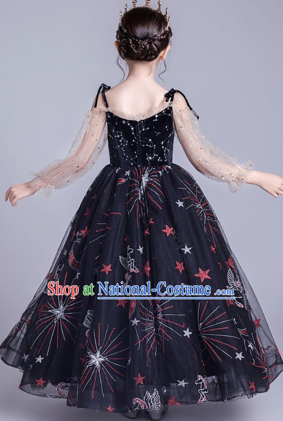 Professional Stage Show Princess Black Chiffon Dress Girls Birthday Costume Children Top Grade Compere Full Dress