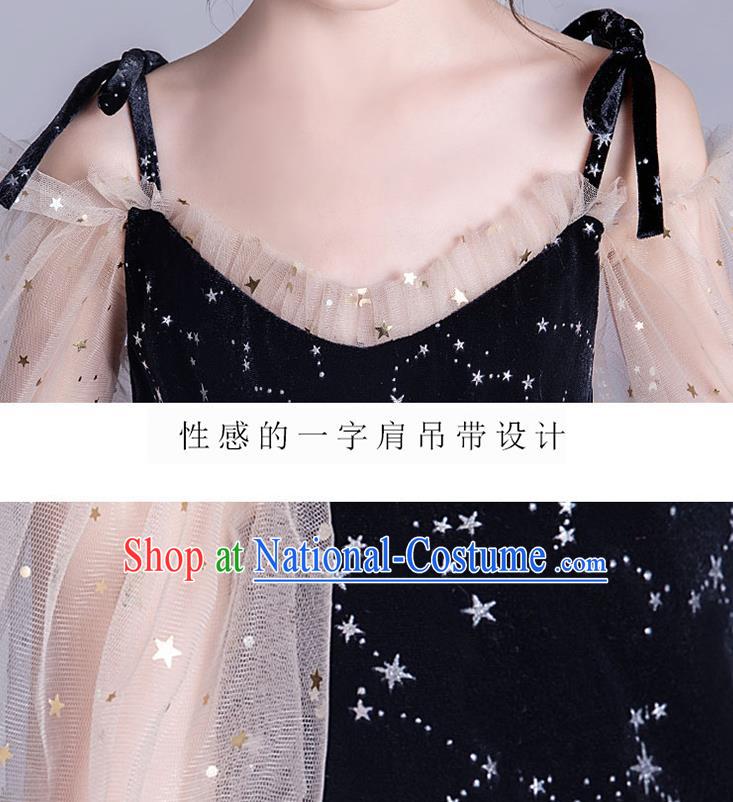 Professional Stage Show Princess Black Chiffon Dress Girls Birthday Costume Children Top Grade Compere Full Dress