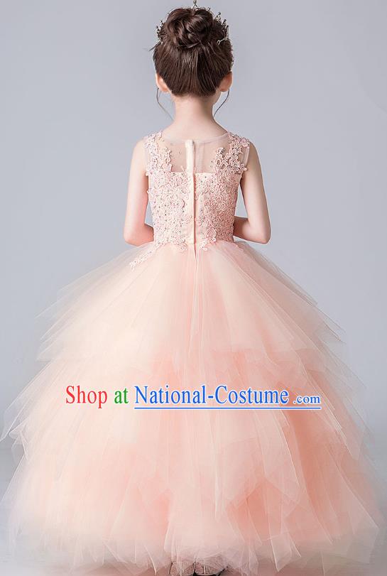 Professional Stage Show Pink Bubble Dress Girls Birthday Costume Children Top Grade Compere Veil Full Dress