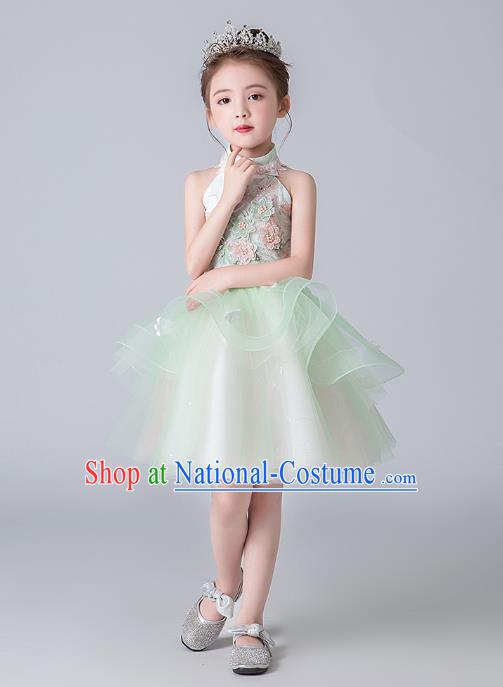 Professional Stage Show Green Veil Bubble Dress Girls Birthday Costume Children Top Grade Compere Short Full Dress