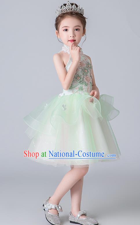 Professional Stage Show Green Veil Bubble Dress Girls Birthday Costume Children Top Grade Compere Short Full Dress