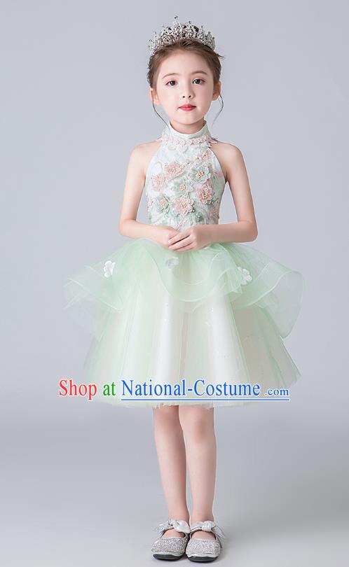 Professional Stage Show Green Veil Bubble Dress Girls Birthday Costume Children Top Grade Compere Short Full Dress