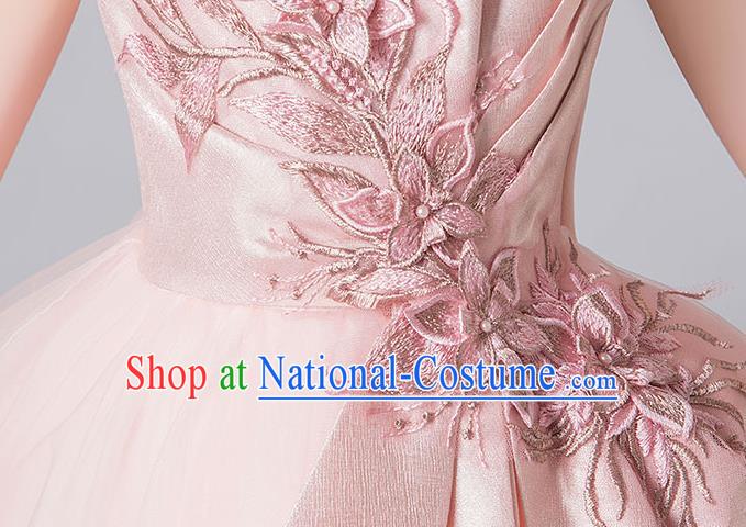 Professional Stage Show Pink Veil Bubble Dress Girls Birthday Costume Children Top Grade Compere Short Bowknot Full Dress