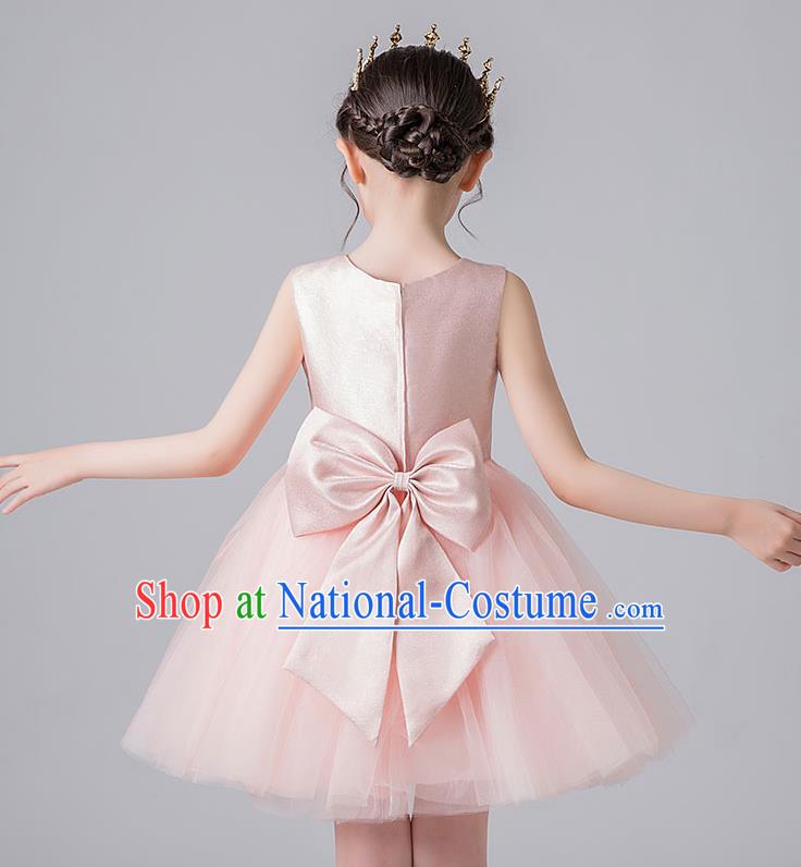 Professional Stage Show Pink Veil Bubble Dress Girls Birthday Costume Children Top Grade Compere Short Bowknot Full Dress