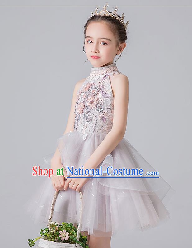 Professional Stage Show Compere Veil Bubble Dress Birthday Costume Children Top Grade Flower Girls Short Full Dress