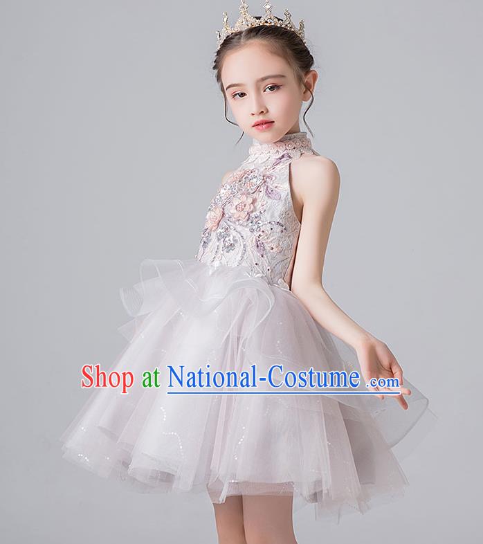 Professional Stage Show Compere Veil Bubble Dress Birthday Costume Children Top Grade Flower Girls Short Full Dress