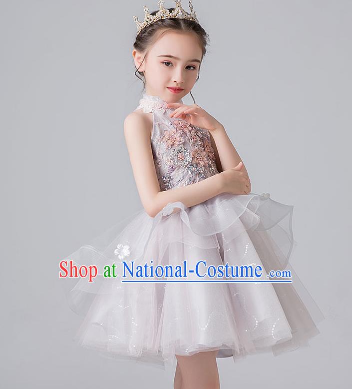 Professional Stage Show Compere Veil Bubble Dress Birthday Costume Children Top Grade Flower Girls Short Full Dress