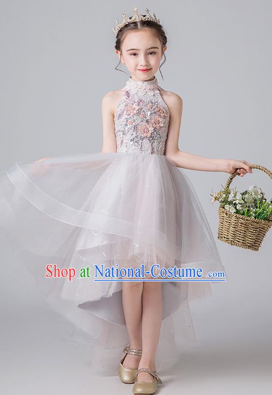 Professional Stage Show Catwalks Compere Veil Dress Birthday Costume Children Top Grade Flower Girls Full Dress