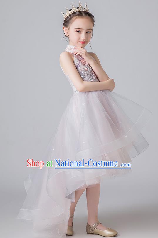 Professional Stage Show Catwalks Compere Veil Dress Birthday Costume Children Top Grade Flower Girls Full Dress