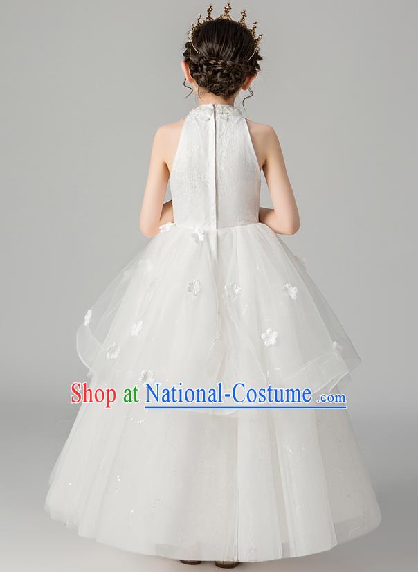 Professional Stage Show Girls Catwalks White Veil Dress Children Birthday Costume Top Grade Compere Full Dress