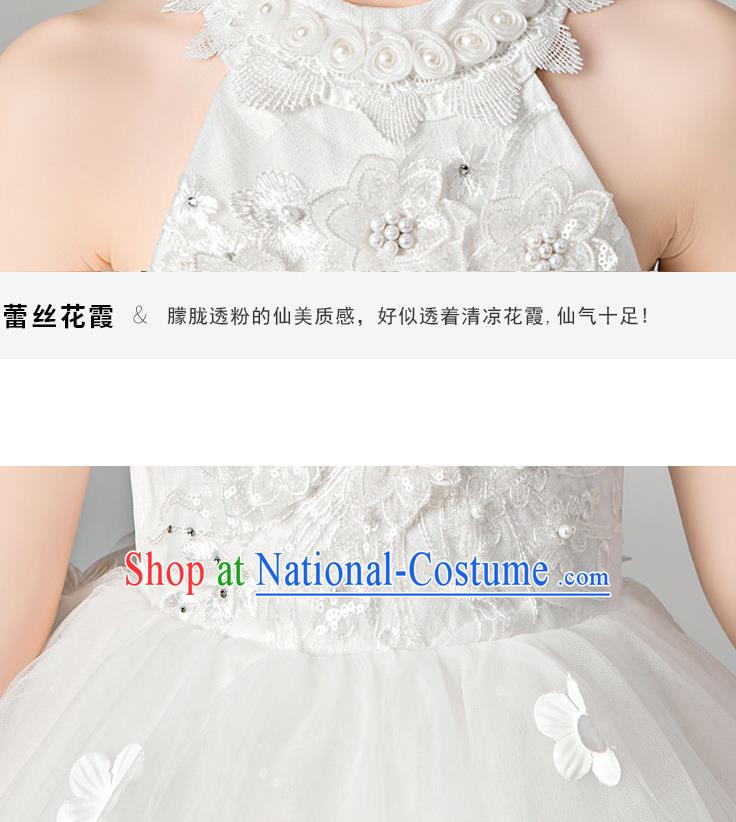 Professional Stage Show Girls Catwalks White Veil Dress Children Birthday Costume Top Grade Compere Full Dress