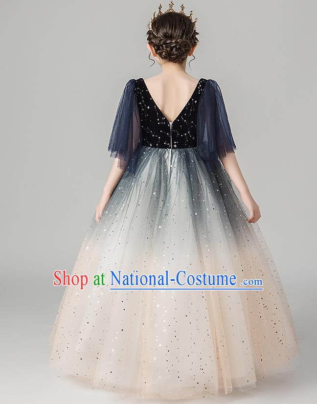 Professional Stage Show Girls Catwalks Navy Velvet Dress Children Birthday Costume Top Grade Compere Veil Full Dress