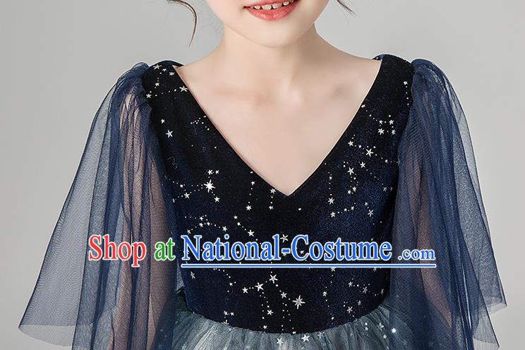 Professional Stage Show Girls Catwalks Navy Velvet Dress Children Birthday Costume Top Grade Compere Veil Full Dress