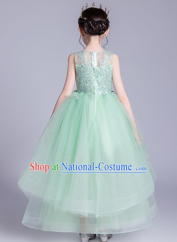 Top Grade Stage Show Green Veil Dress Children Girls Birthday Costume Compere Embroidered Full Dress