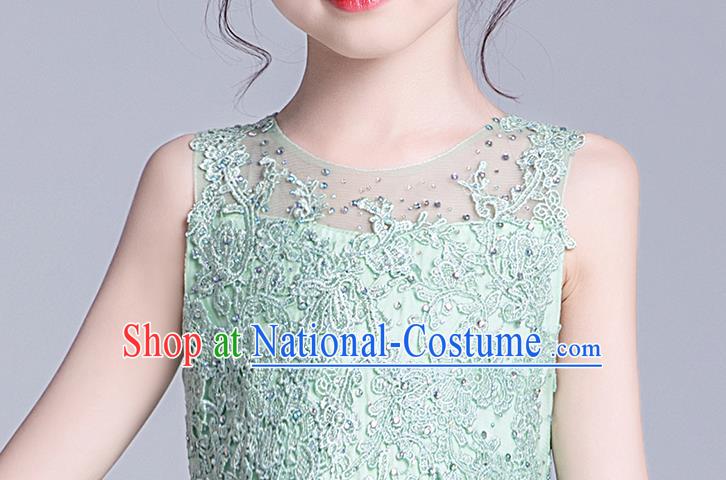 Top Grade Stage Show Green Veil Dress Children Girls Birthday Costume Compere Embroidered Full Dress