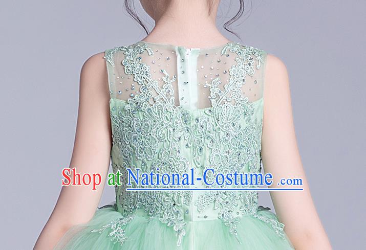 Top Grade Stage Show Green Veil Dress Children Girls Birthday Costume Compere Embroidered Full Dress