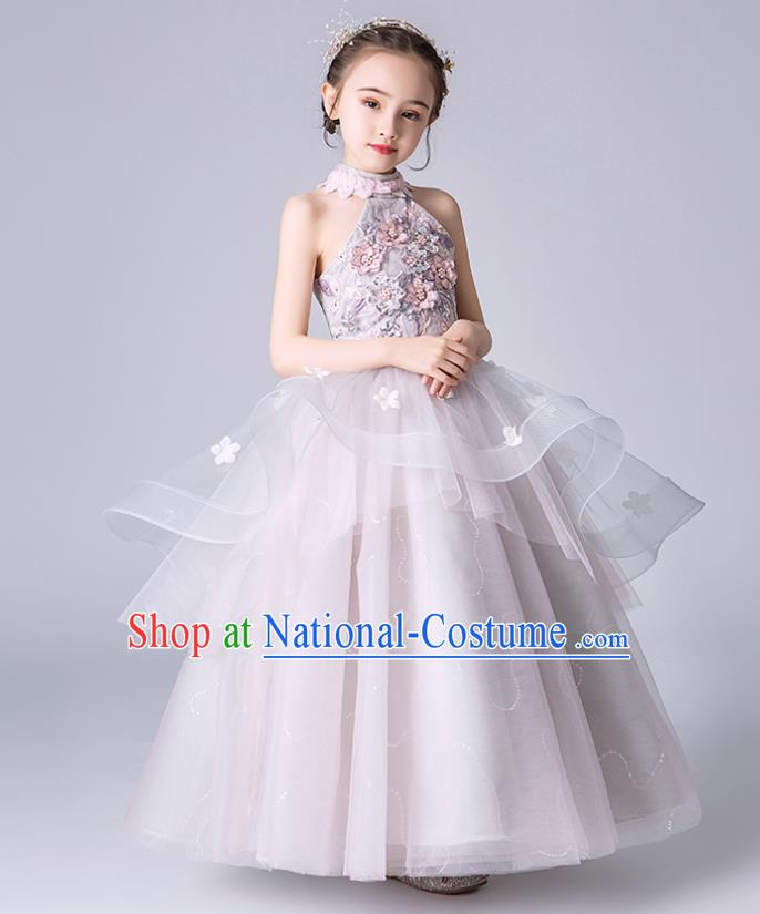 Professional Stage Show Girls Catwalks Lilac Dress Children Birthday Costume Top Grade Compere Veil Full Dress