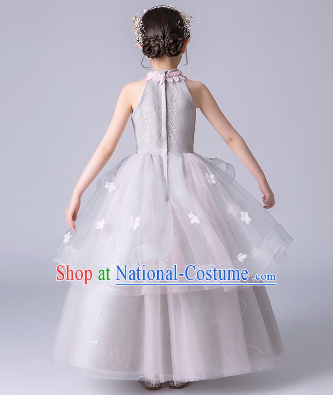 Professional Stage Show Girls Catwalks Lilac Dress Children Birthday Costume Top Grade Compere Veil Full Dress