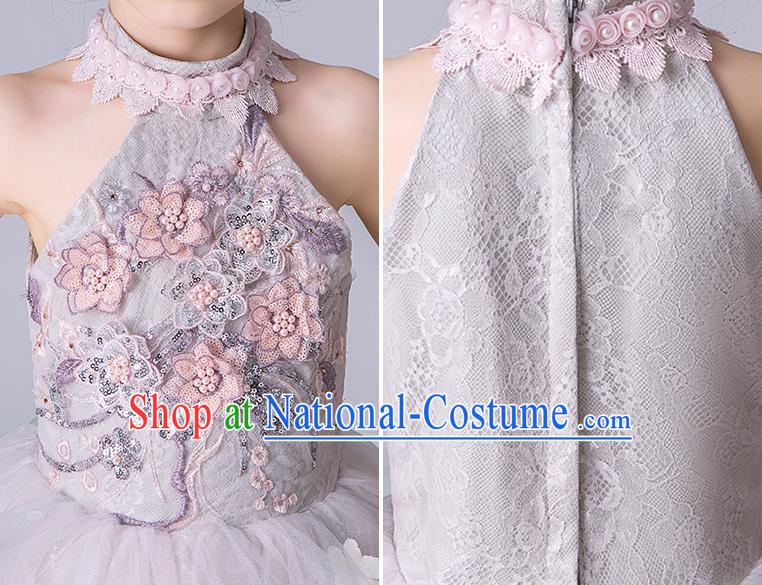 Professional Stage Show Girls Catwalks Lilac Dress Children Birthday Costume Top Grade Compere Veil Full Dress