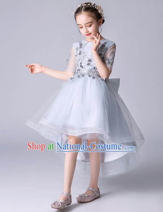 Professional Stage Show Girls Catwalks Blue Short Dress Children Birthday Costume Top Grade Compere Bubble Full Dress