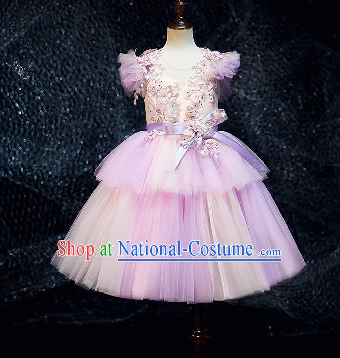 Professional Stage Show Girls Catwalks Rainbow Dress Children Birthday Costume Top Grade Compere Short Bubble Full Dress