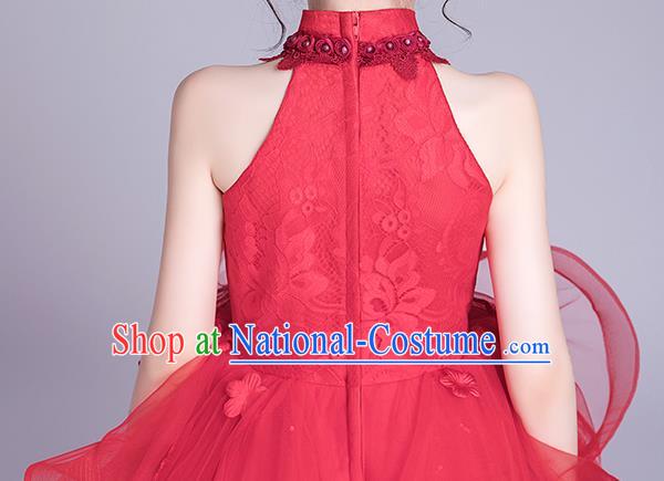 Top Grade Stage Show Red Veil Dress Girls Birthday Costume Children Compere Full Dress