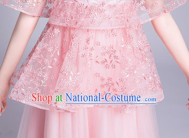 Top Grade Stage Show Princess Pink Dress Girls Birthday Costume Children Compere Full Dress with Cappa