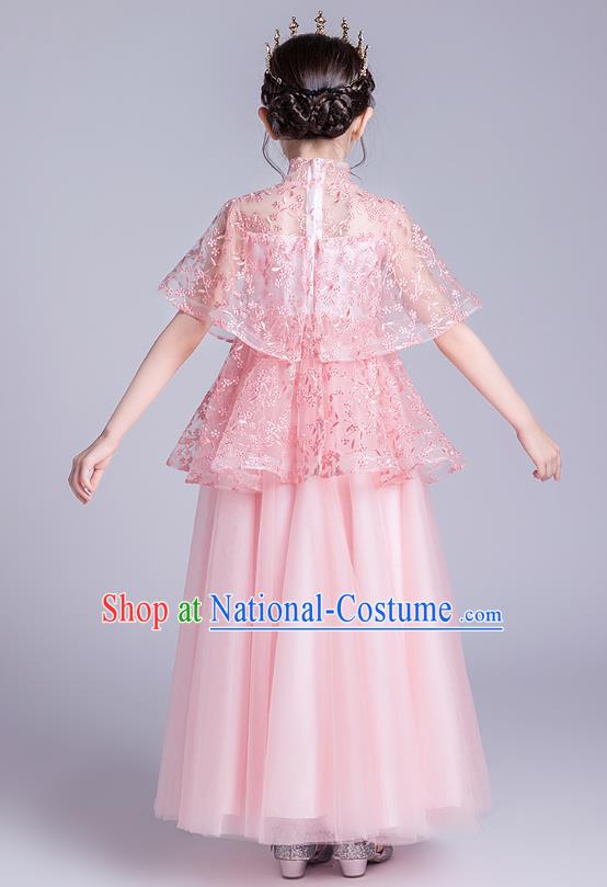 Top Grade Stage Show Princess Pink Dress Girls Birthday Costume Children Compere Full Dress with Cappa