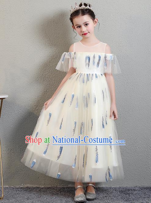 Top Grade Birthday Light Yellow Full Dress Children Compere Costume Stage Show Girls Catwalks Veil Dress