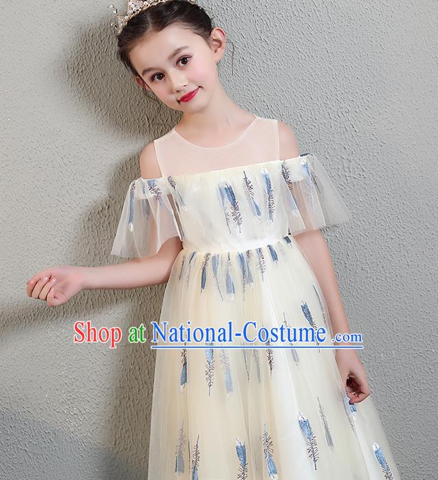 Top Grade Birthday Light Yellow Full Dress Children Compere Costume Stage Show Girls Catwalks Veil Dress