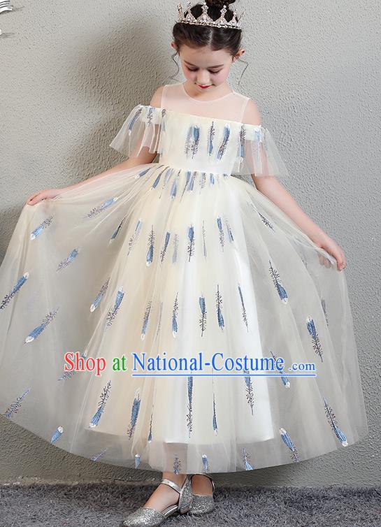 Top Grade Birthday Light Yellow Full Dress Children Compere Costume Stage Show Girls Catwalks Veil Dress