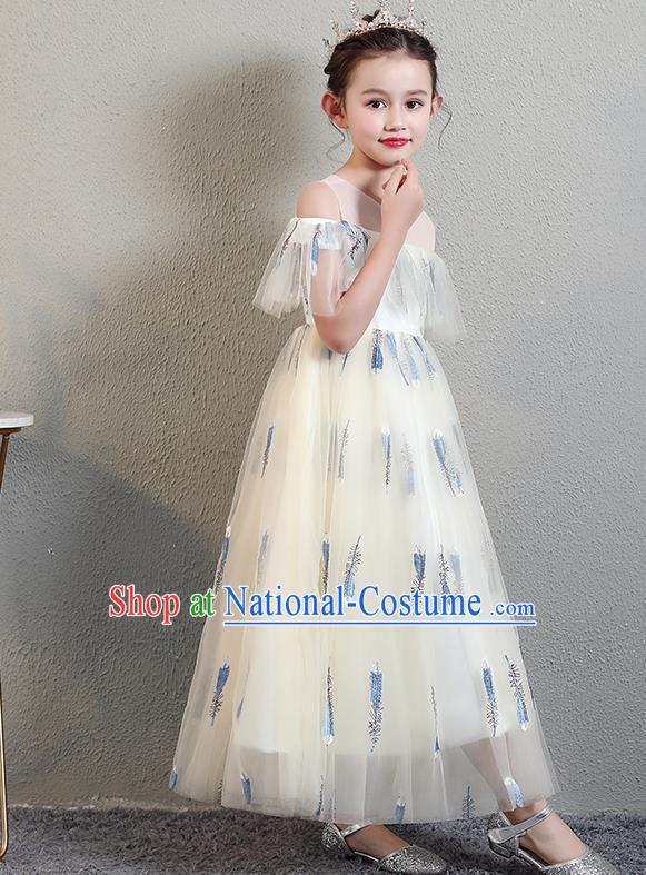 Top Grade Birthday Light Yellow Full Dress Children Compere Costume Stage Show Girls Catwalks Veil Dress