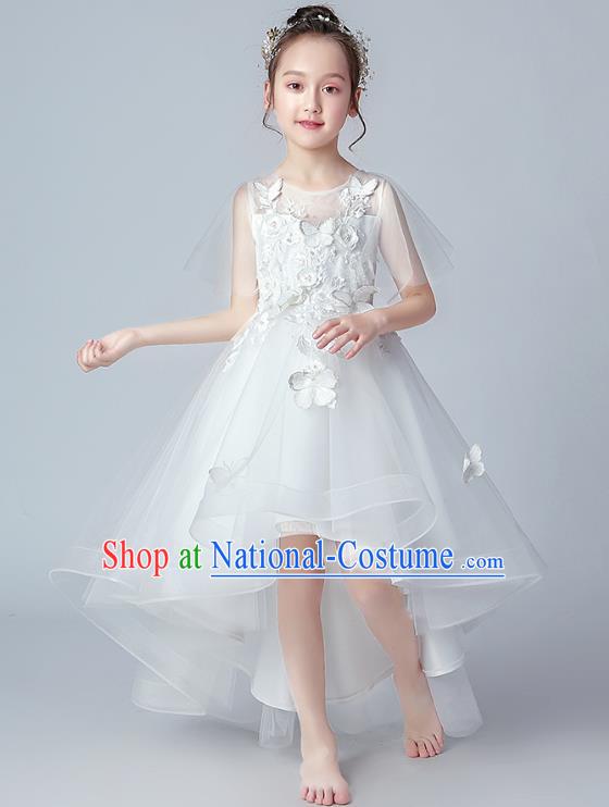 Top Grade Birthday White Veil Full Dress Children Compere Costume Stage Show Girls Catwalks Butterfly Dress