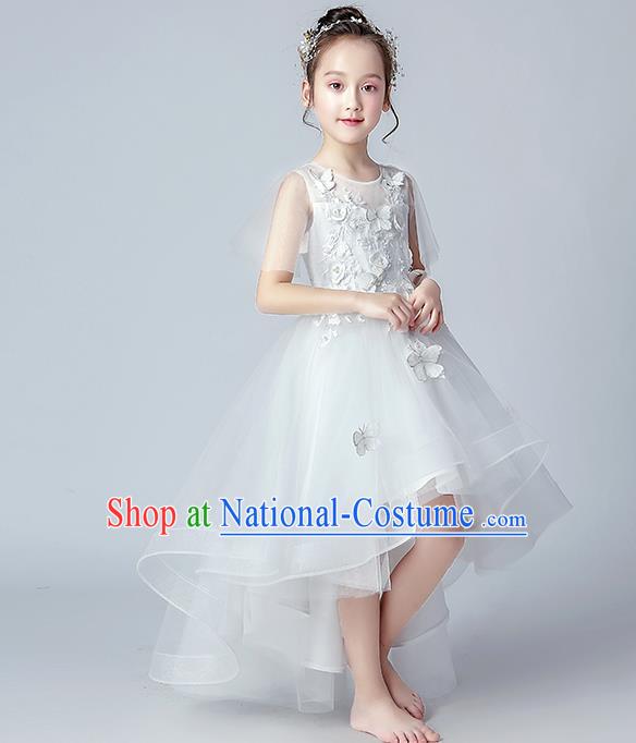 Top Grade Birthday White Veil Full Dress Children Compere Costume Stage Show Girls Catwalks Butterfly Dress