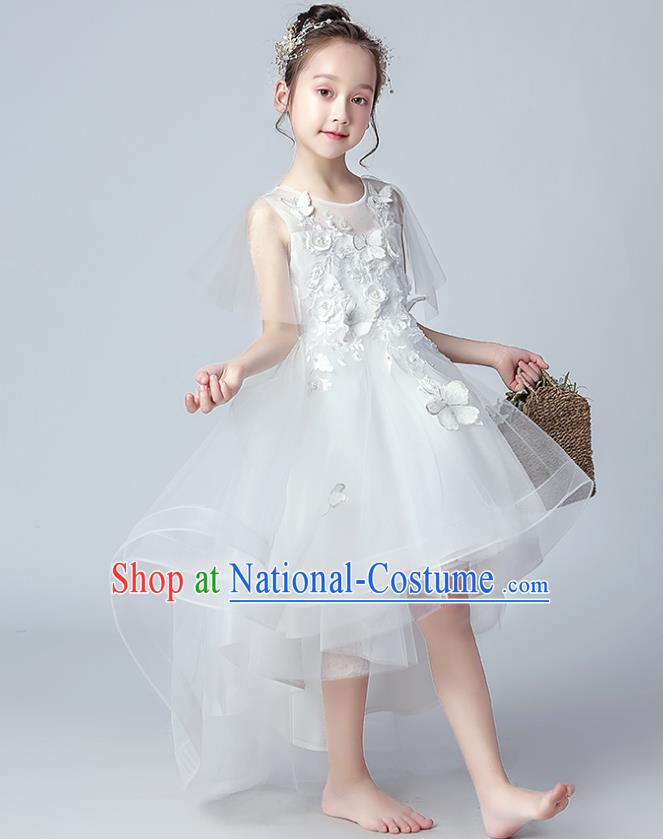 Top Grade Birthday White Veil Full Dress Children Compere Costume Stage Show Girls Catwalks Butterfly Dress