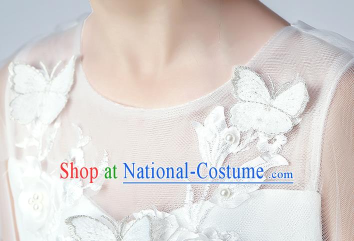 Top Grade Birthday White Veil Full Dress Children Compere Costume Stage Show Girls Catwalks Butterfly Dress