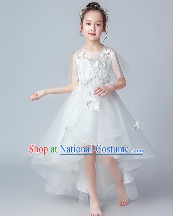 Top Grade Birthday White Veil Full Dress Children Compere Costume Stage Show Girls Catwalks Butterfly Dress