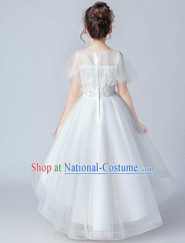 Top Grade Birthday White Veil Full Dress Children Compere Costume Stage Show Girls Catwalks Butterfly Dress