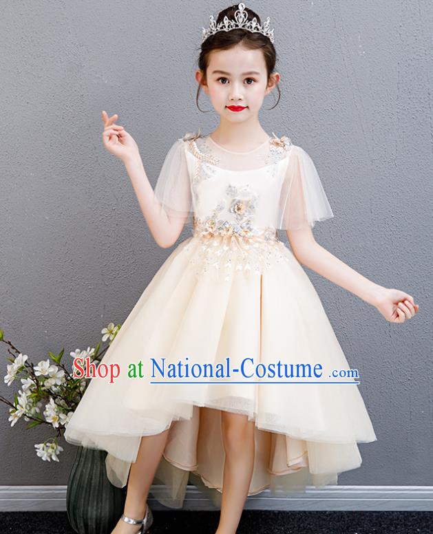 Top Grade Children Birthday Costume Compere Bubble Full Dress Professional Stage Show Girls Catwalks Beige Dress