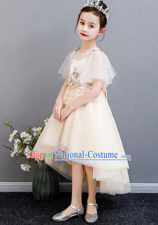 Top Grade Children Birthday Costume Compere Bubble Full Dress Professional Stage Show Girls Catwalks Beige Dress