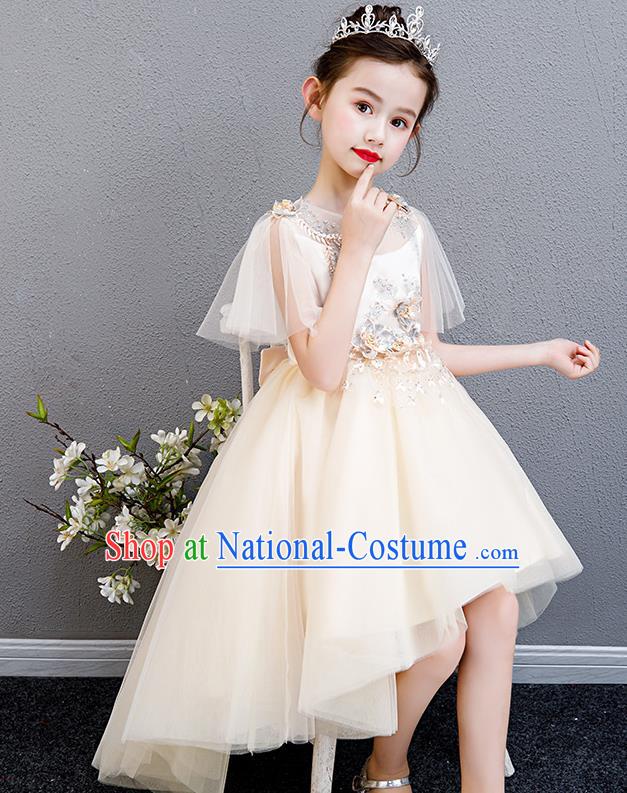 Top Grade Children Birthday Costume Compere Bubble Full Dress Professional Stage Show Girls Catwalks Beige Dress